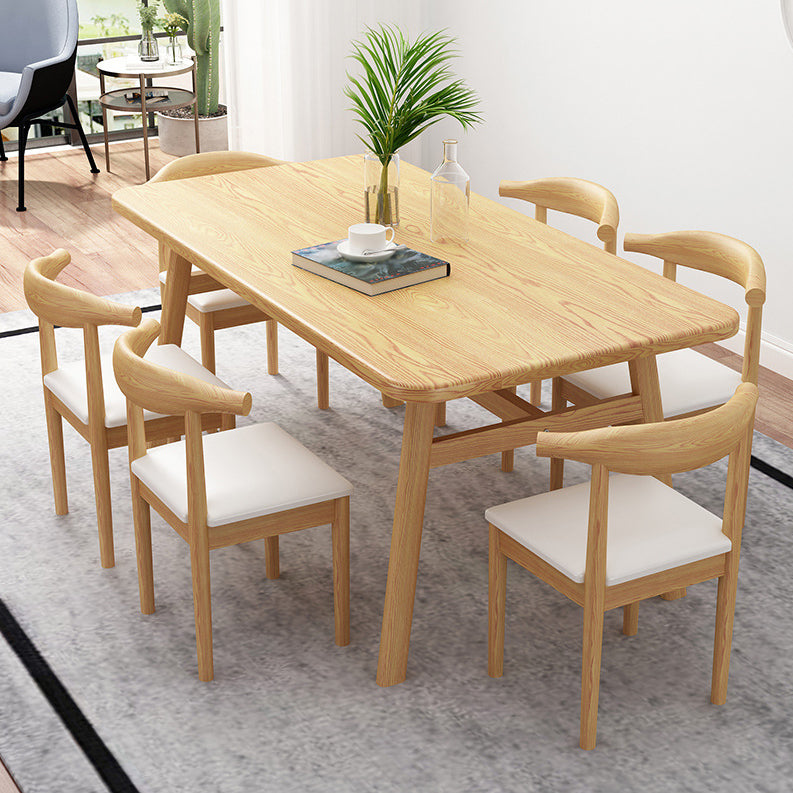 Modern Fixed Solid Wood Dining Room Table with 4 Wood Legs Kitchen Dining Set