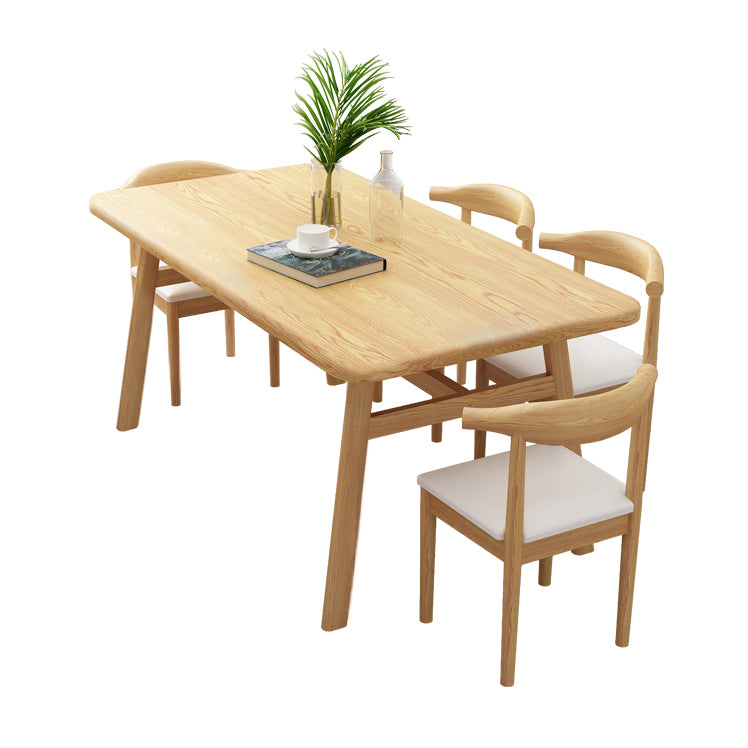Modern Fixed Solid Wood Dining Room Table with 4 Wood Legs Kitchen Dining Set