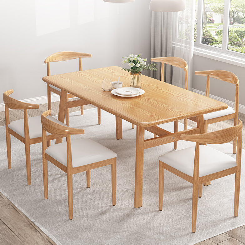 Contemporary Fixed Solid Wood Dining Room Table with 4 Solid Wood Legs Kitchen Dining Set