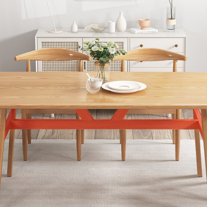 Contemporary Fixed Solid Wood Dining Room Table with 4 Solid Wood Legs Kitchen Dining Set