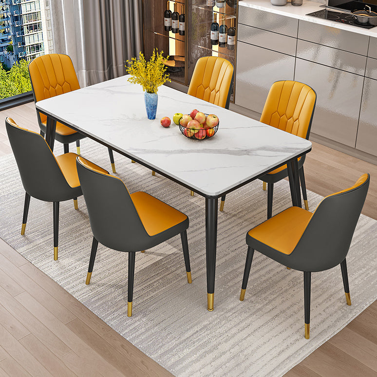 Modern Fixed Sintered Stone Dining Room Table with 4 Metallic Legs Kitchen Dining Set