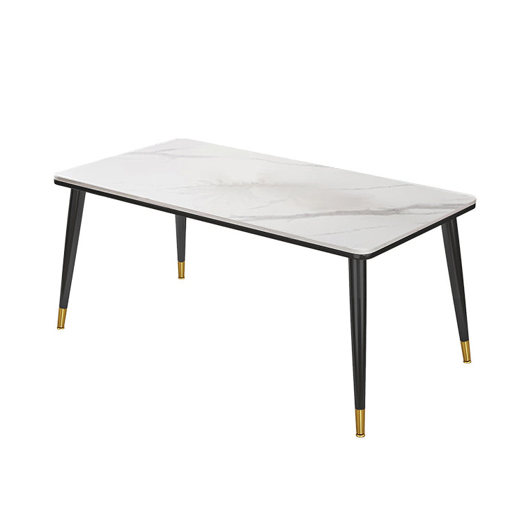 Modern Fixed Sintered Stone Dining Room Table with 4 Metallic Legs Kitchen Dining Set