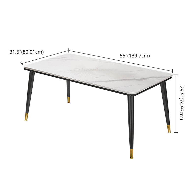 Modern Fixed Sintered Stone Dining Room Table with 4 Metallic Legs Kitchen Dining Set