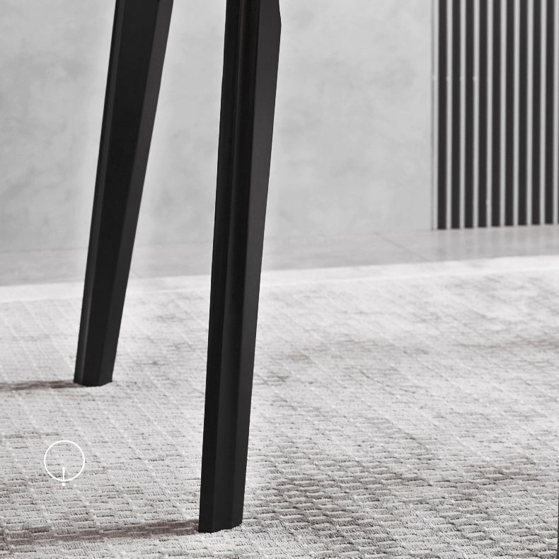 Fixed Minimalist Sintered Stone Top Kitchen Table Set of 4 Black Legs for Dining Room