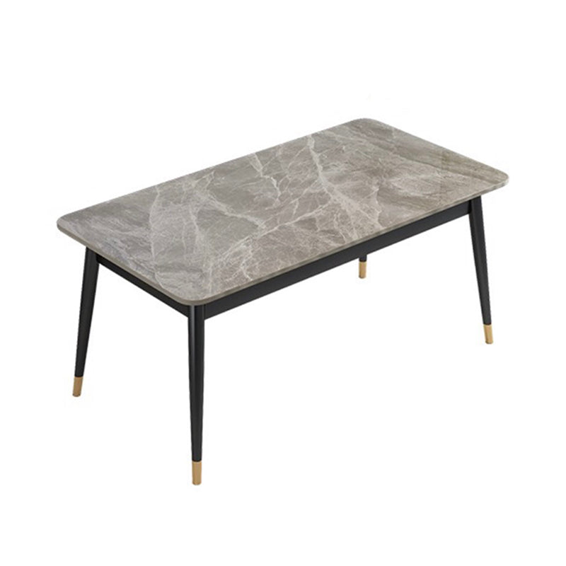 Fixed Minimalist Sintered Stone Top Kitchen Table Set of 4 Black Legs for Dining Room