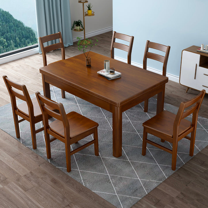 Fixed Traditional Solid Wood Top Kitchen Table Set of Brown Legs Base for Dining Room