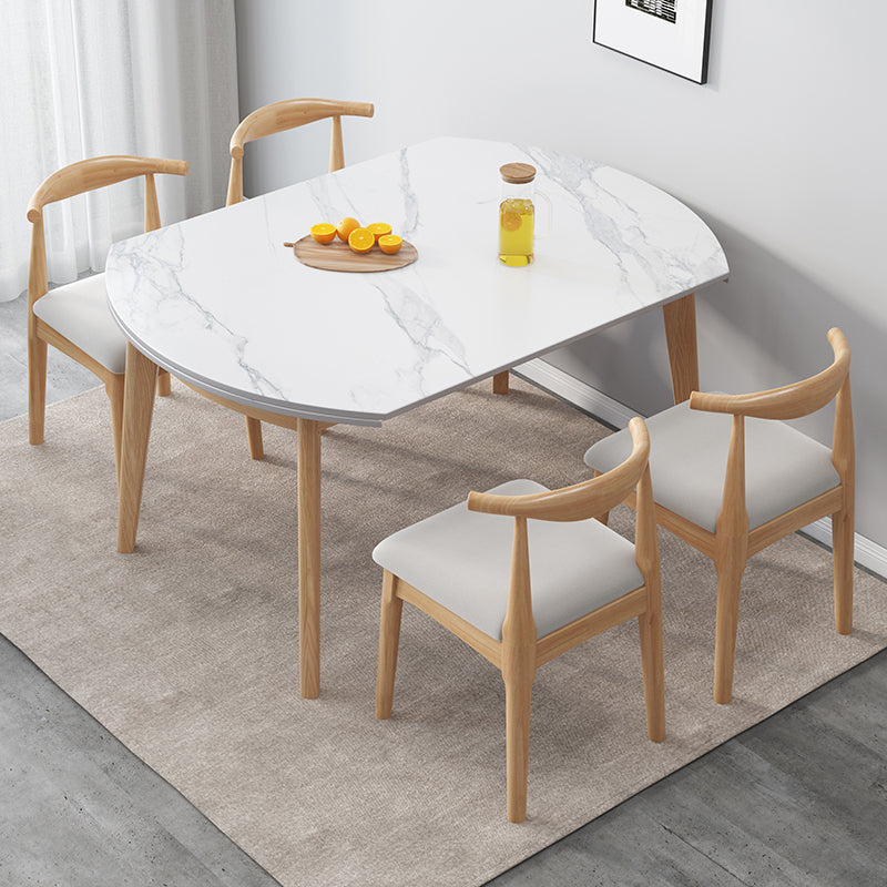 Modern Sintered Stone Dining Room Set with Round Table and Wooden Base Dining Table Furniture