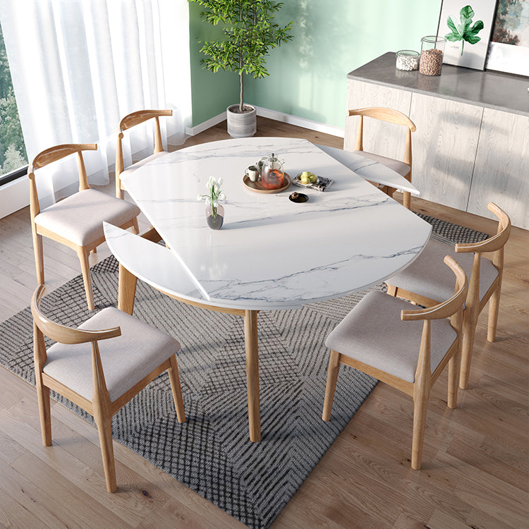 Modern Sintered Stone Dining Room Set with Round Table and Wooden Base Dining Table Furniture