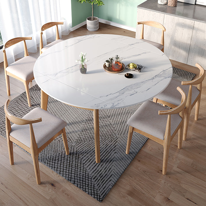 Modern Sintered Stone Dining Room Set with Round Table and Wooden Base Dining Table Furniture