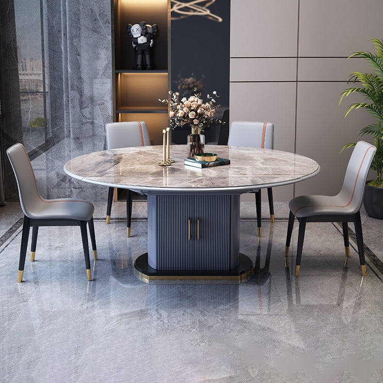 Foldable Modern Sintered Stone Dining Room Set with Round Top and Pedestal Base Furniture