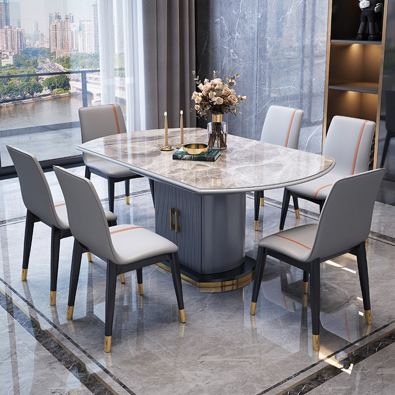 Foldable Modern Sintered Stone Dining Room Set with Round Top and Pedestal Base Furniture