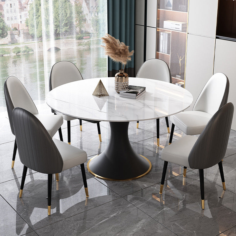 Modern Foldable Sintered Stone Dining Room Set with Black Base Dining Furniture for Home Use