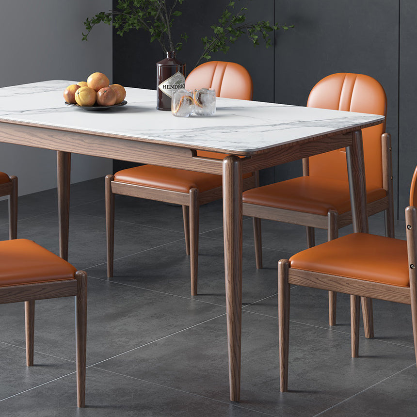 Moderno comedor de cocina con top de piedra sinterizado y muebles de comedor de base de madera maciza