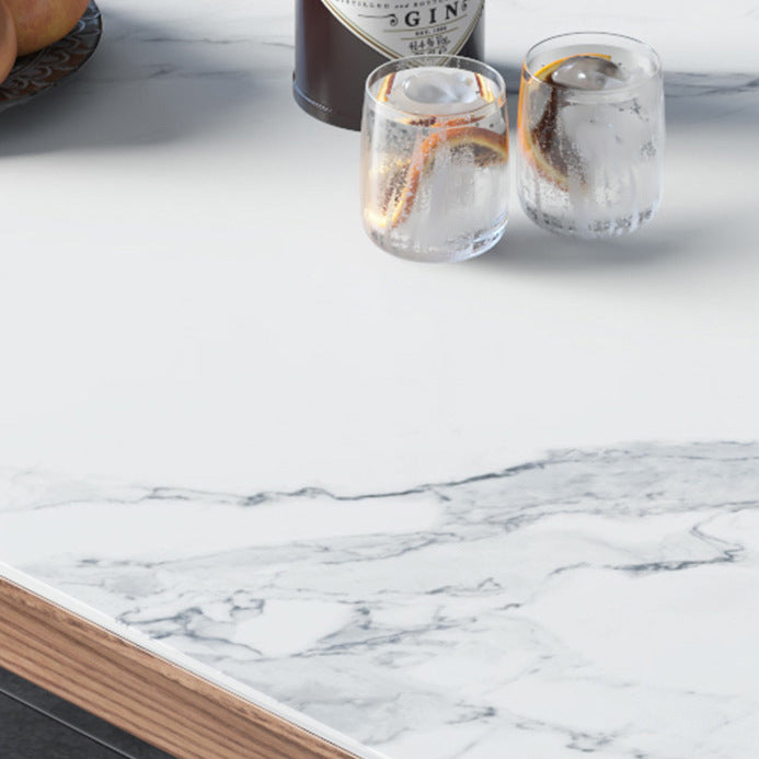 Moderno comedor de cocina con top de piedra sinterizado y muebles de comedor de base de madera maciza