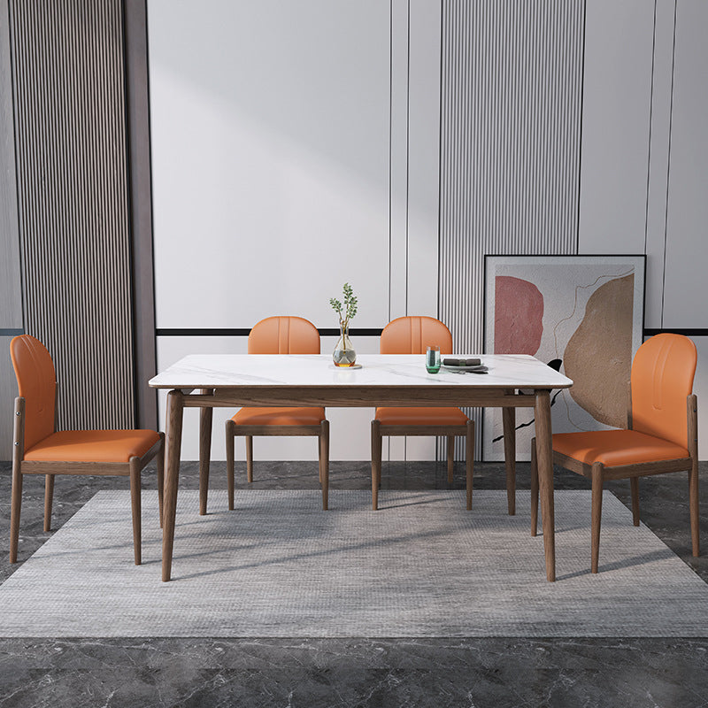 Moderno comedor de cocina con top de piedra sinterizado y muebles de comedor de base de madera maciza