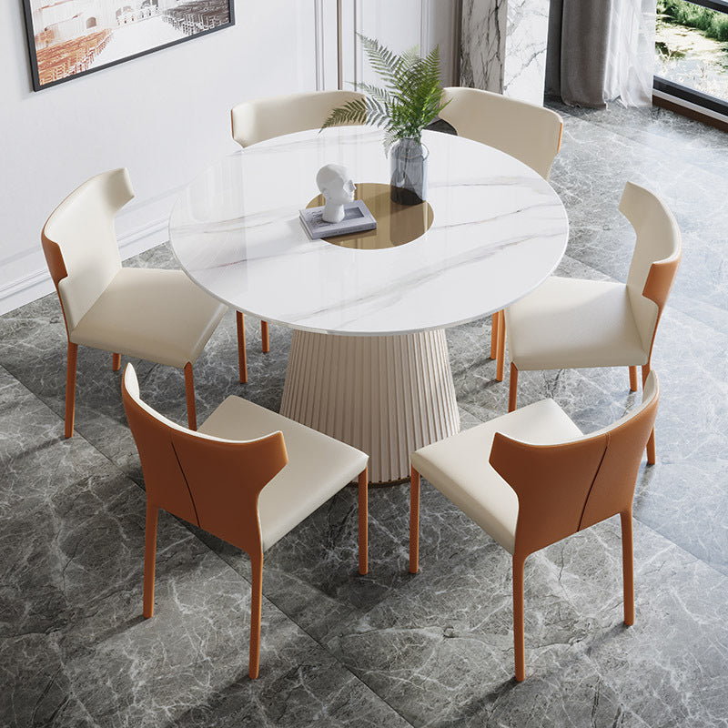 Modern Dining Room Set Standard Height with Sintered Stone Top and Pedestal Base Table Set