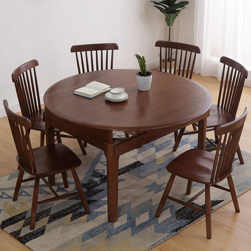 Minimalist Solid Wood Dining Room Set with Round Top and 4 Legs Base Formal Table Set