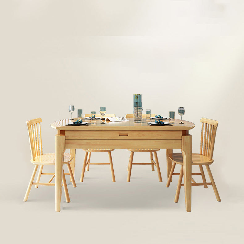 Minimalist Solid Wood Dining Room Set with Round Top and 4 Legs Base Formal Table Set