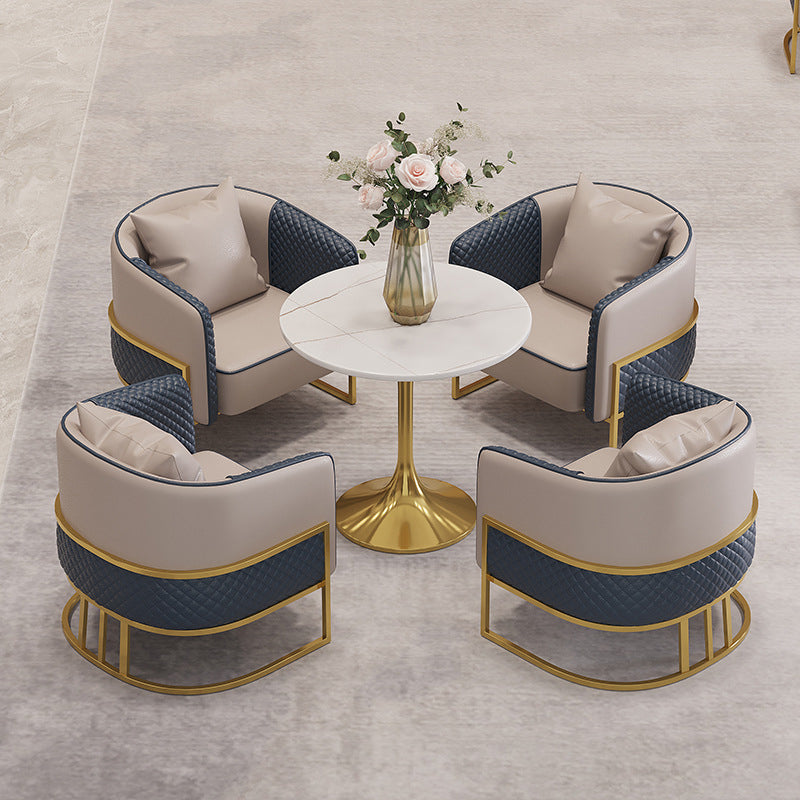 Glam Kitchen Dining Room Set Standard Height with Round Top and Gold Leg Dining Furniture