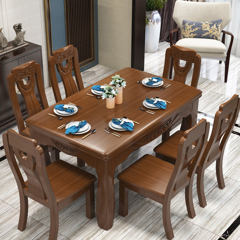 Traditional Style Rectangular Dining RoomTable Set for 6 with Parson Chairs Walnut Dining Set