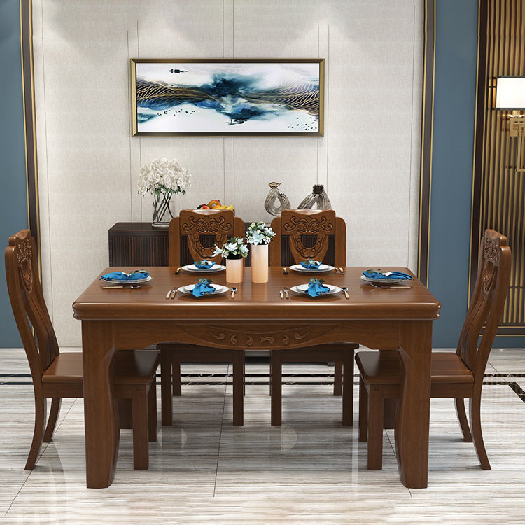 Traditional Style Rectangular Dining RoomTable Set for 6 with Parson Chairs Walnut Dining Set