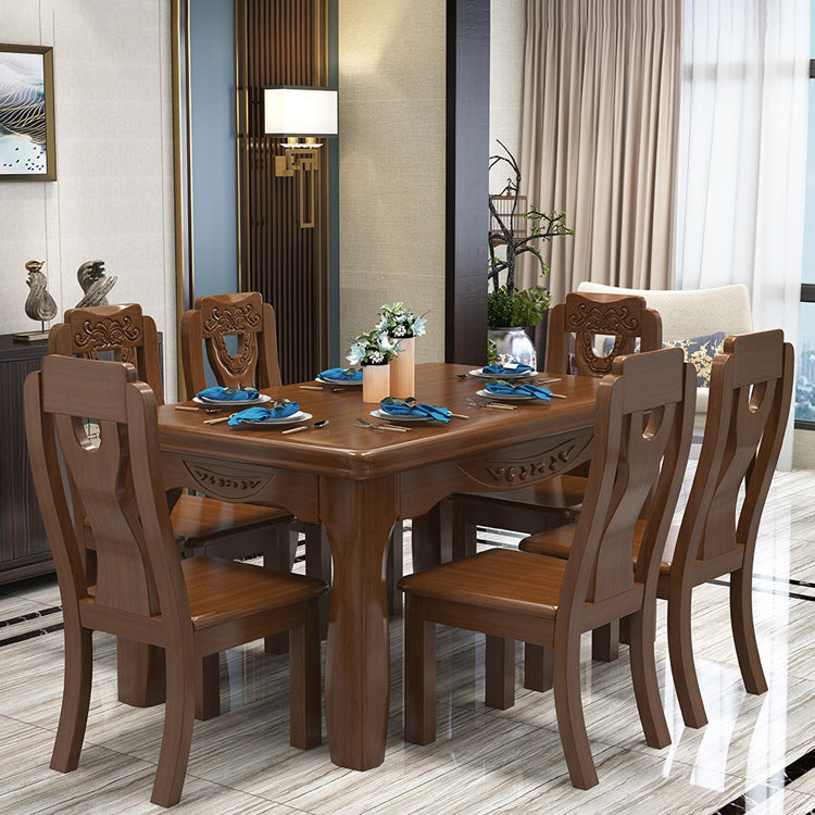 Traditional Style Rectangular Dining RoomTable Set for 6 with Parson Chairs Walnut Dining Set