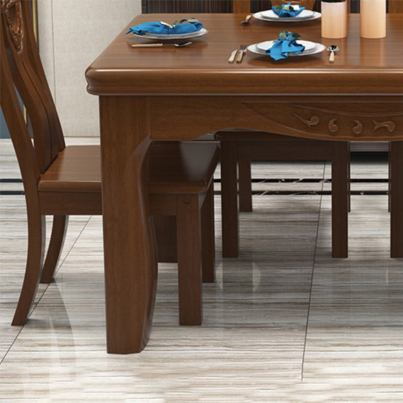 Traditional Style Rectangular Dining RoomTable Set for 6 with Parson Chairs Walnut Dining Set