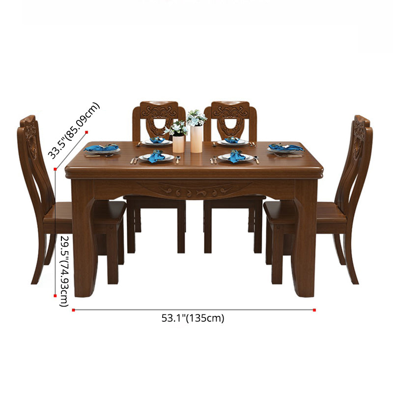 Traditional Style Rectangular Dining RoomTable Set for 6 with Parson Chairs Walnut Dining Set