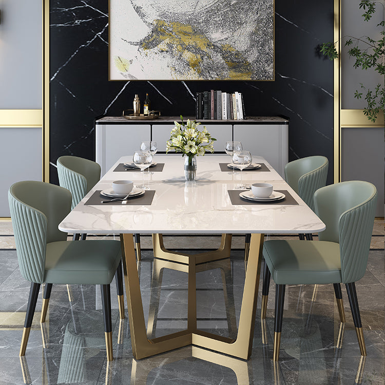 Home Scandinavian Style Sintered Stone Dining Bench Set Rectangular Dining Table with Trestle Base