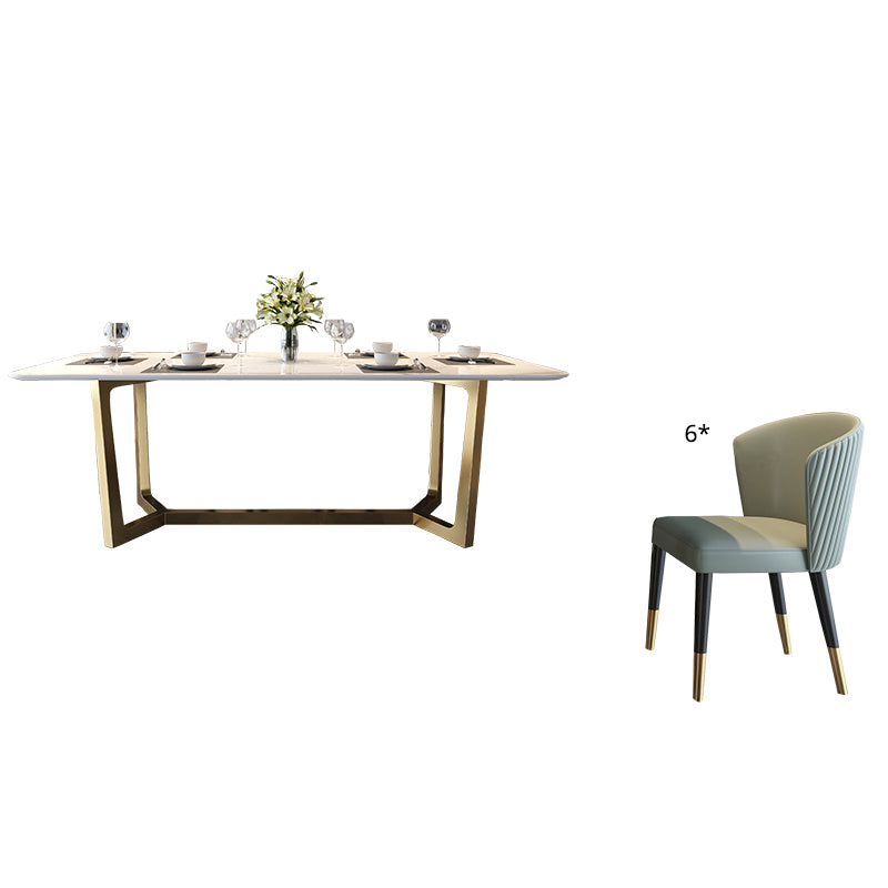 Home Scandinavian Style Sintered Stone Dining Bench Set Rectangular Dining Table with Trestle Base