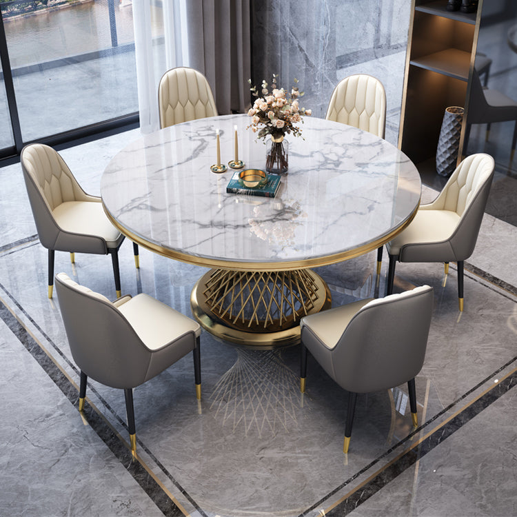 Round Modern Marble Dining Room Set Dining Furniture Set with Metallic Base