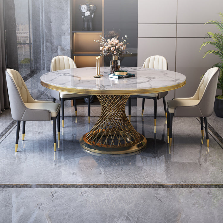 Round Modern Marble Dining Room Set Dining Furniture Set with Metallic Base