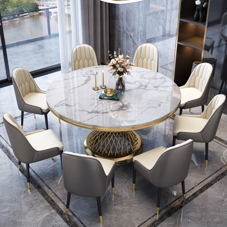 Round Modern Marble Dining Room Set Dining Furniture Set with Metallic Base