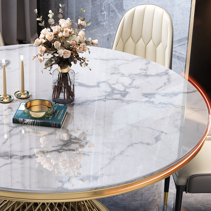 Round Modern Marble Dining Room Set Dining Furniture Set with Metallic Base