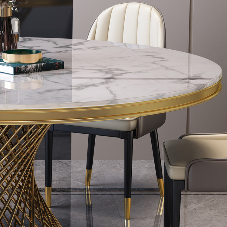 Round Modern Marble Dining Room Set Dining Furniture Set with Metallic Base