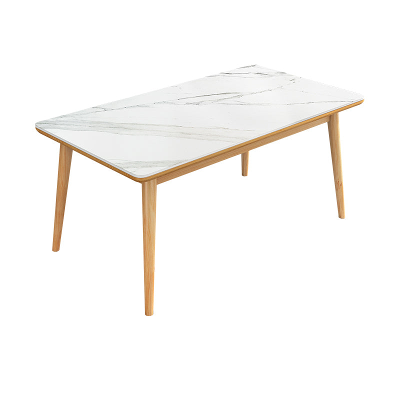 Moderno comedor de piedra sinterizada con mesa rectangular y muebles de mesa de comedor de base de madera