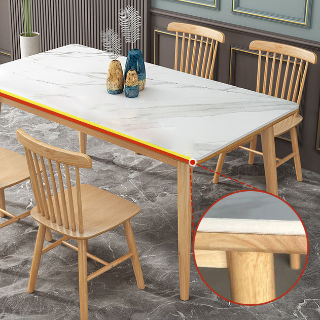 Moderno comedor de piedra sinterizada con mesa rectangular y muebles de mesa de comedor de base de madera