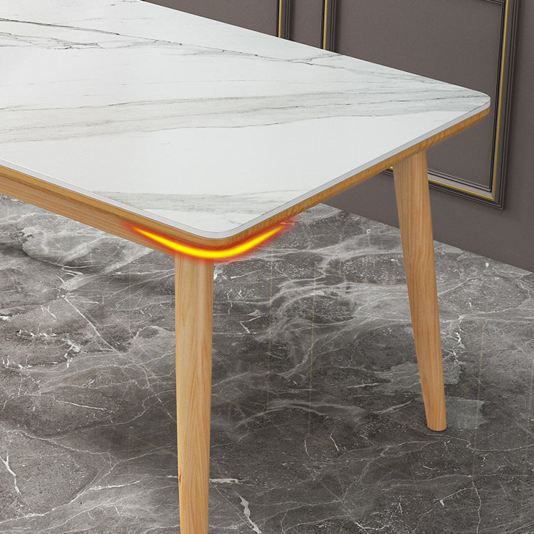 Moderno comedor de piedra sinterizada con mesa rectangular y muebles de mesa de comedor de base de madera