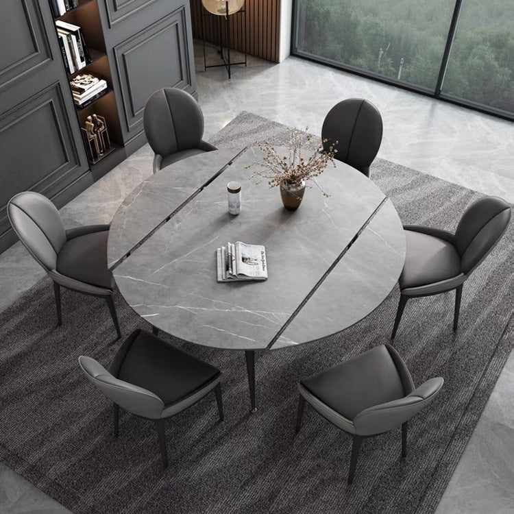 Juego de comedor moderno extensible con tapa de piedra sinterizada y juego de mesa formal de pierna negra