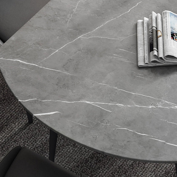 Juego de comedor moderno extensible con tapa de piedra sinterizada y juego de mesa formal de pierna negra