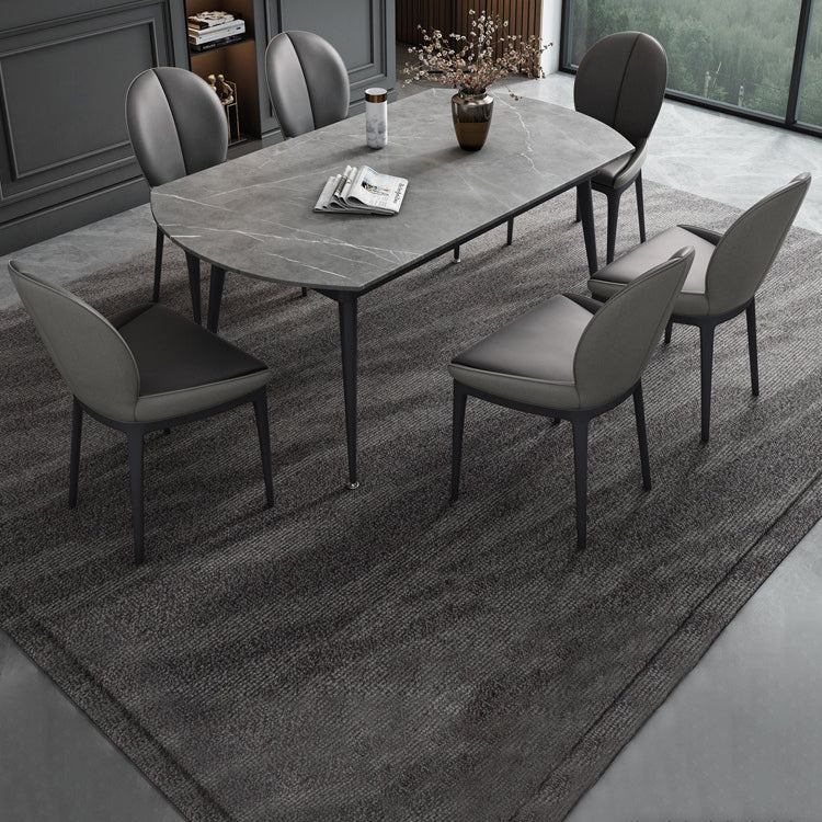 Juego de comedor moderno extensible con tapa de piedra sinterizada y juego de mesa formal de pierna negra
