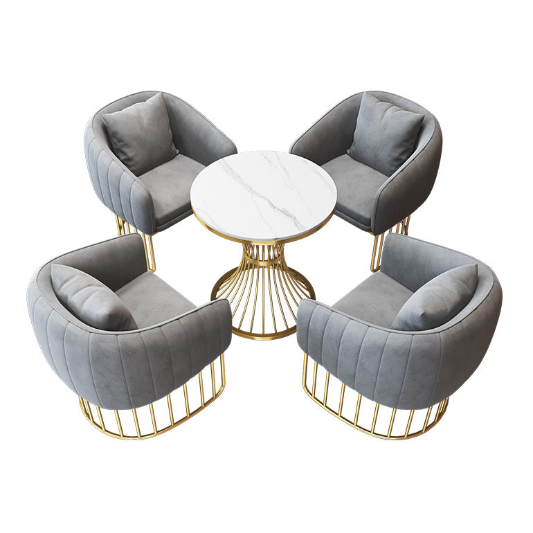 Sintered Stone Scandinavian Dining¬†Room¬†Table¬†Set with Round Table and Metal Base Dinette Set