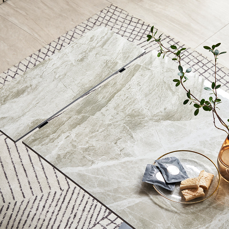 Contemporary Sintered Stone Dining Room Set Rectangle Dining Set with Built-in Storage Layer