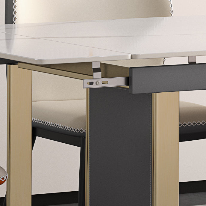 Juego de comedor de piedra sinterizada escandinava con mesa rectangular y juego de comedor de hojas