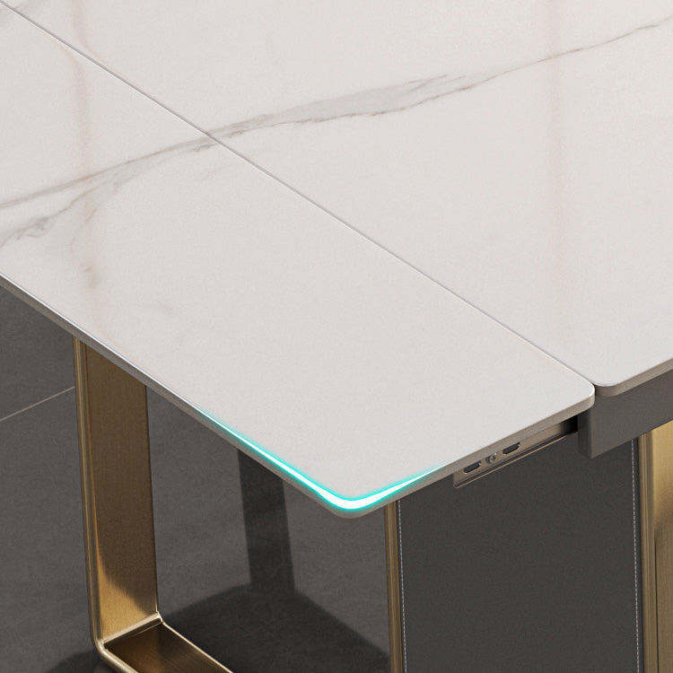 Juego de comedor de piedra sinterizada escandinava con mesa rectangular y juego de comedor de hojas