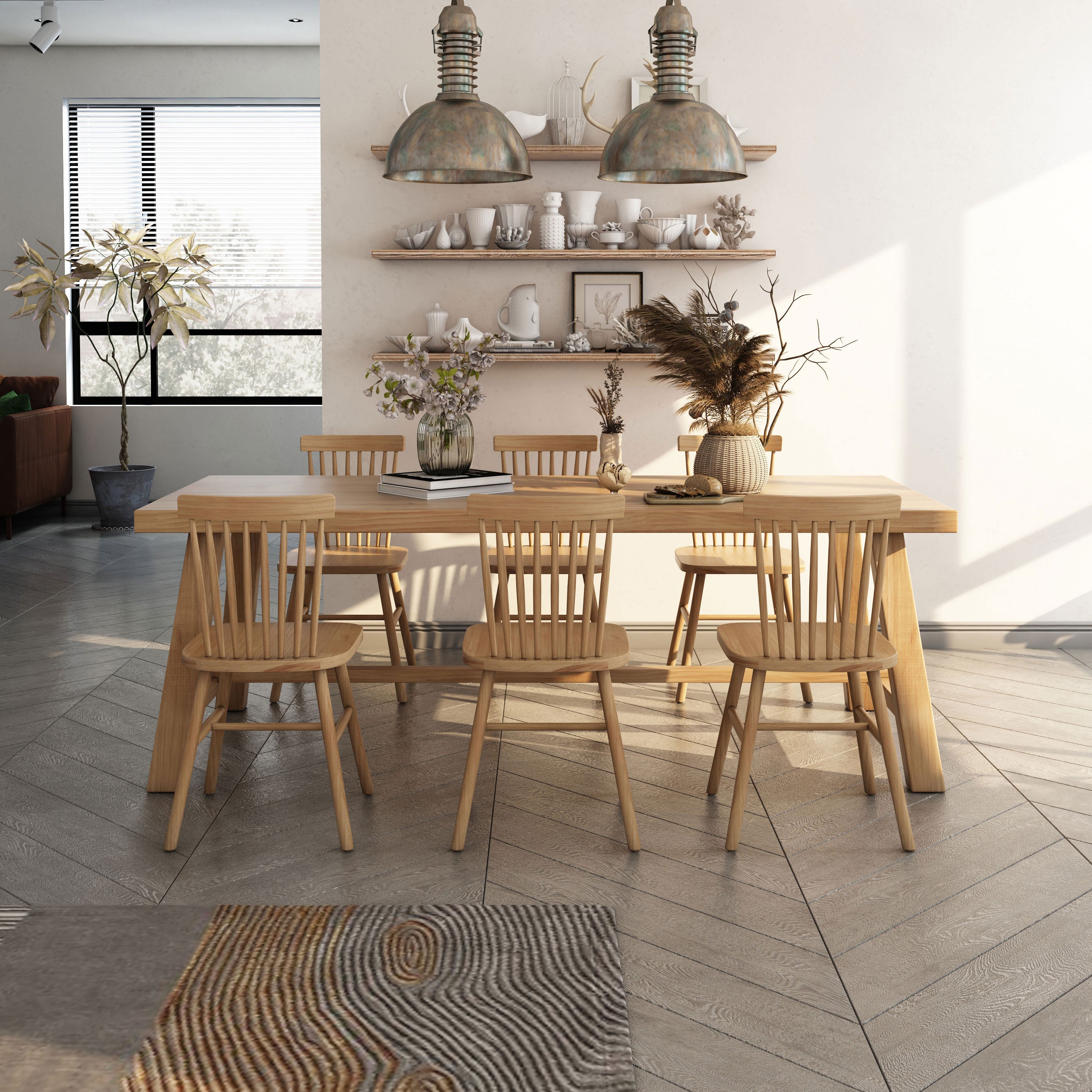 Square Modern Style Dining Room Set Solid Wood Dining Furniture Set with Trestle Table