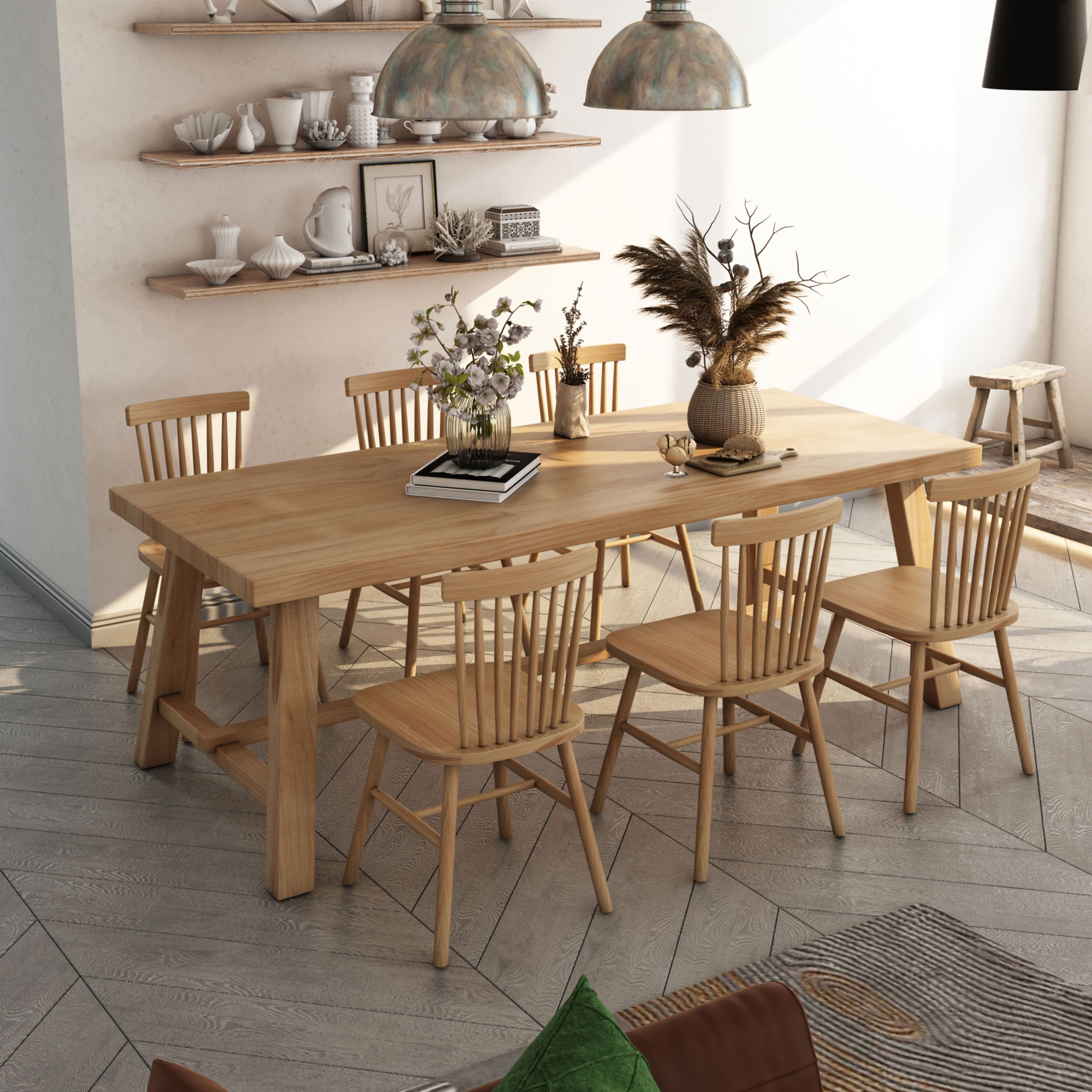 Square Modern Style Dining Room Set Solid Wood Dining Furniture Set with Trestle Table
