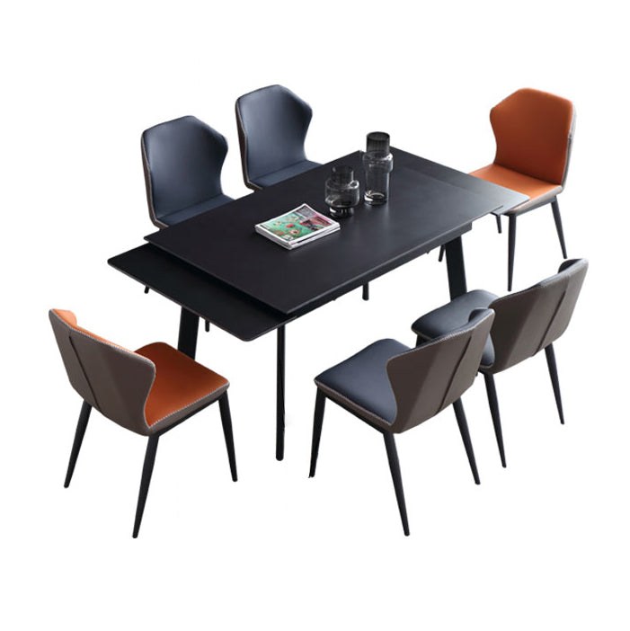 Contemporary Style Sintered Stone Dining Table with Black Fixed Table and 4 Legs Base