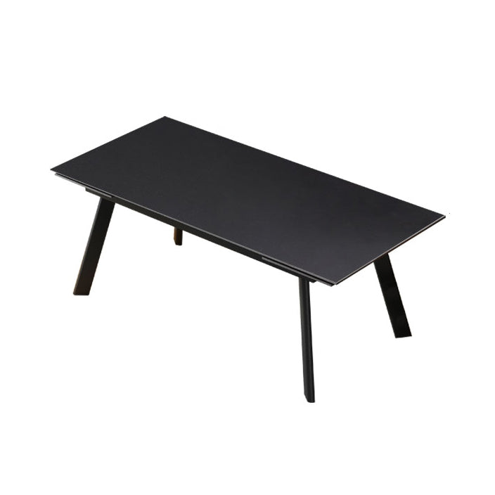 Contemporary Style Sintered Stone Dining Table with Black Fixed Table and 4 Legs Base