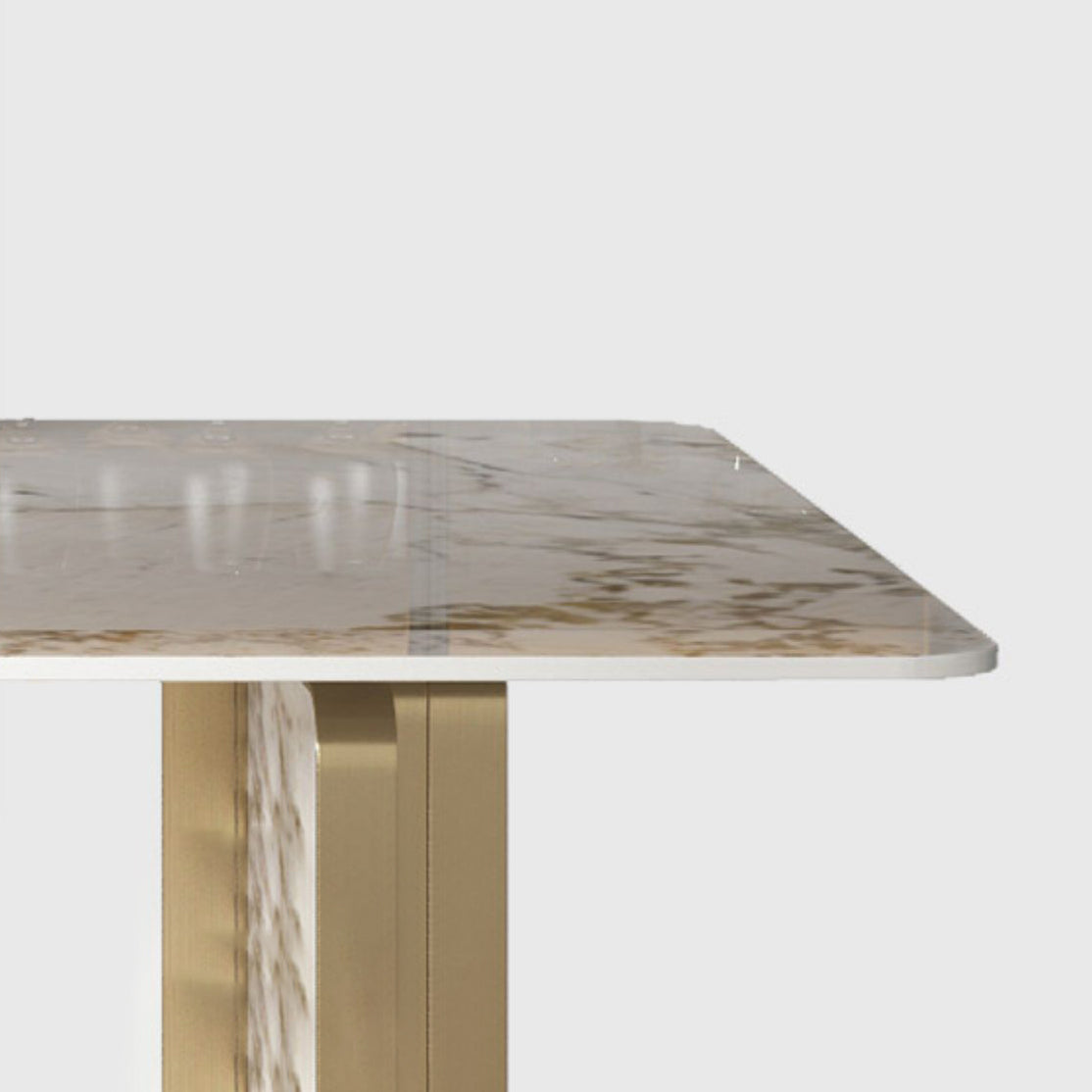 Mesa de comedor de piedra sinterizada de estilo contemporáneo con mesa fija blanca y base de doble pedestal
